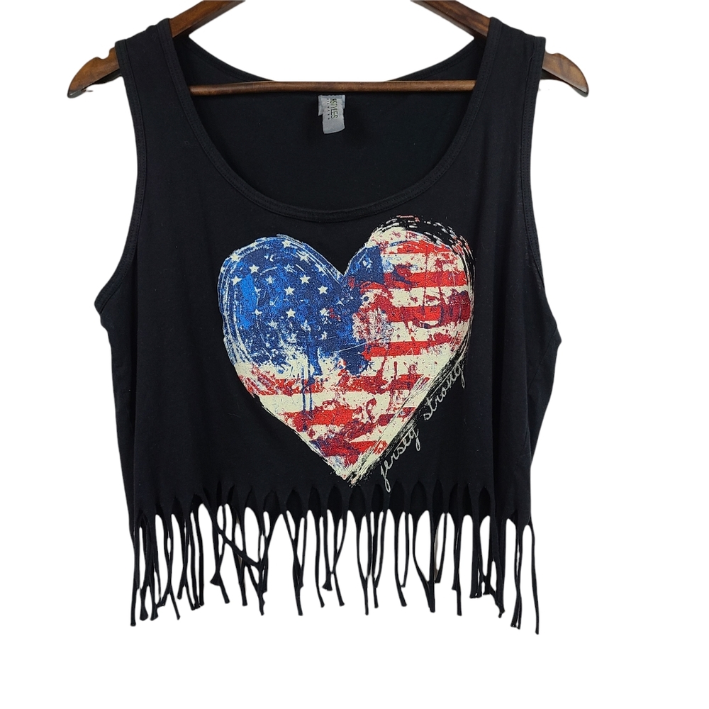 Tech Styles Cropped Tassel Flag Heart Festival Art to Wear Top Medium